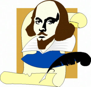 A stylized icon of Shakespeare