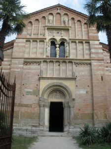 Facade Abbey of Vezzolano, Italy connected to a quote There is a history in all men's lives, Figuring the nature of the times deceased; The which observed, a man may prophesy, With a near aim, of the main chance of things As yet not come to life