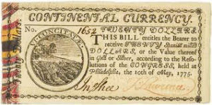 20 dollar bill issued during the war for american independence