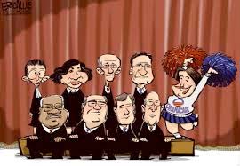 Cartoon of supreme court in connection with the eulogies for supreme court justice scalia and Macbeth quote after life fitful fever he sleeps well