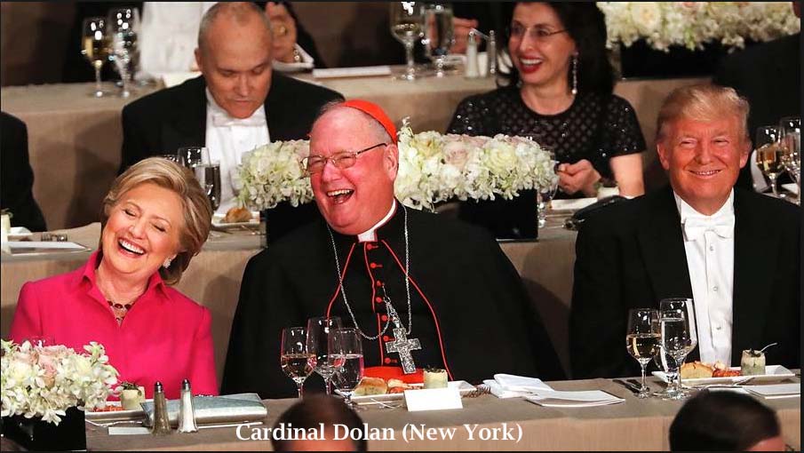 Cardinal Dolan between Clinton and Trump