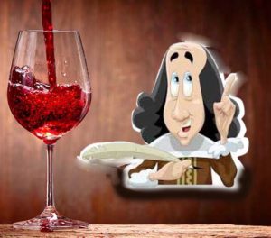 A glass of red-wine and a Sjakespeare cartoon