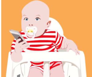 illustration for Tale Told The Millennials - baby with sucker and smart phone